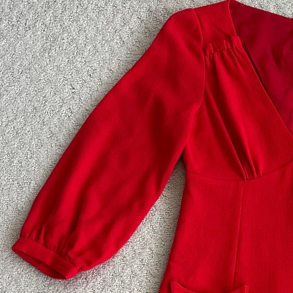 Tibi 100% Virgin Wool A-Line Midi Dress Red 6 Minimalist Holiday Fall Winter - Picture 4 of 15